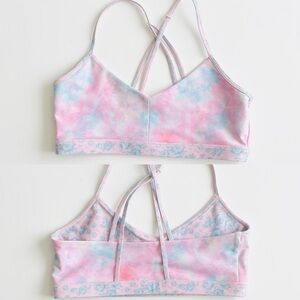 LoveShackFancy x Bandier MEDIUM Strappy Sports bra in Multi Tiedye Cotton Candy